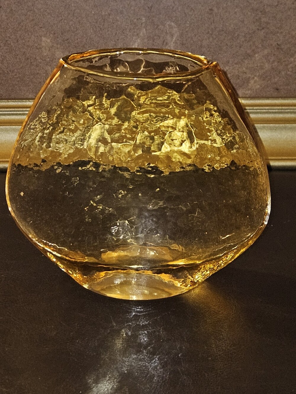 Amber Oval Shaped Textured Glass Vase - Home Art